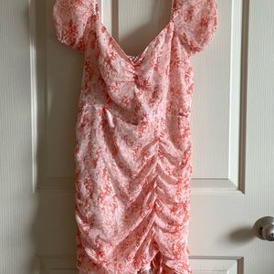 Bar III Coral Pink Mini Dress. Never been worn. Slightly poofy sleeve.